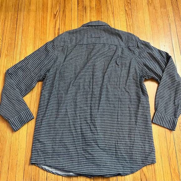 Duluth Trading Shirt Mens Large Tall Free Swingin Flannel Relaxed Stripe Blue - Picture 3 of 8